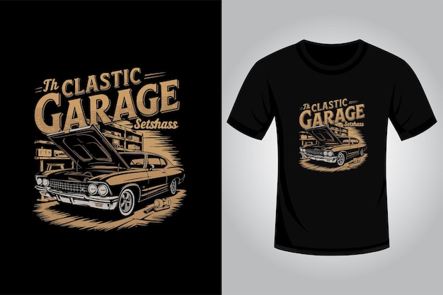 Vintage-Auto-T-Shirt-Design mit klassischem Fahrzeug