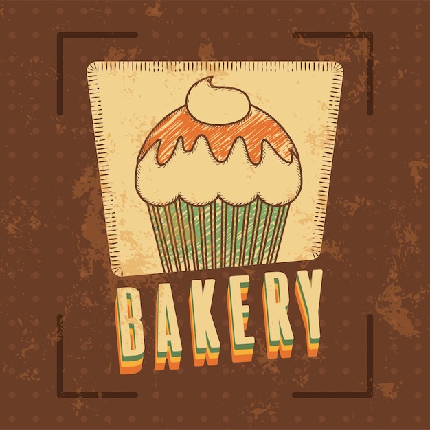 Vintage bäckerei shop poster gebackener cupcake vektor