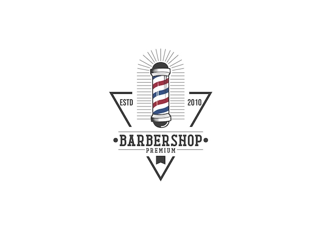 Vintage barbershop-logo-vorlage im retro-stil mit bärtigem mann und barberpool