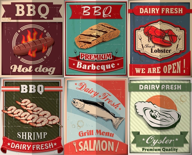 Vektor vintage bbq-poster-design-set