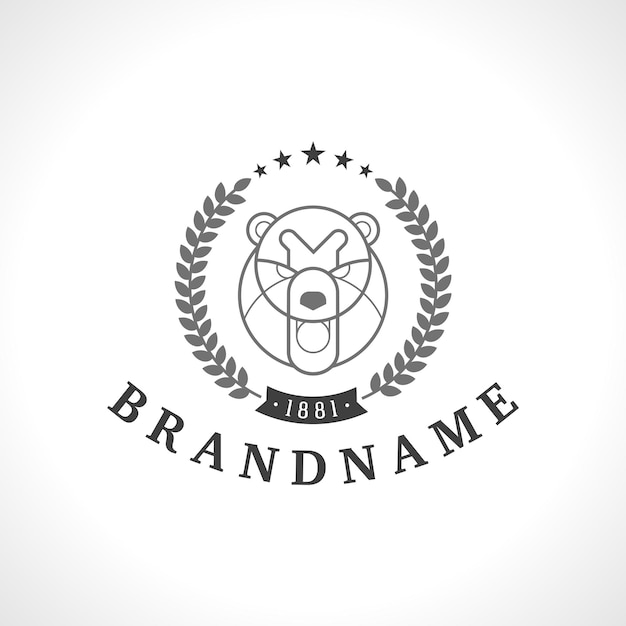 Vintage bear face line art logo