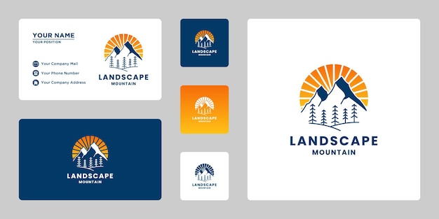 Vintage berglandschaft logo-design. minimalistischer retro-landschaftshügel