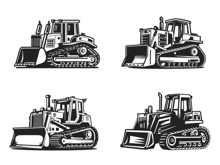 Vektor vintage bulldozer vector with excavator and bulldozer logo on white background