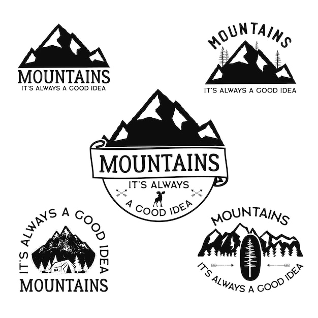 Vintage Camp Logos, Bergabzeichen gesetzt.