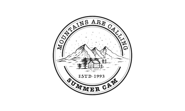 Vintage-Camping- oder Tourismus-Logo-Design, Grange-Druck-Stempel-Vektor