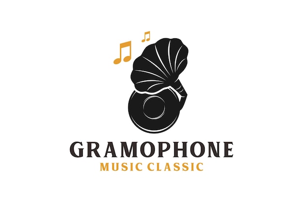 Vintage classic gramophone music vinyl cd record mit viktorianischem mann-hut-logo-design