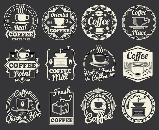 Vintage Coffee-Shop und Café Logos, Abzeichen und Etiketten.