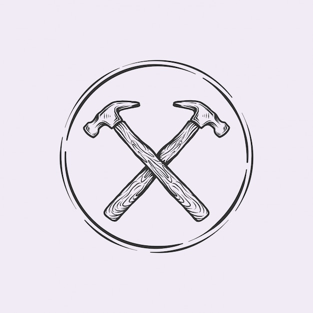 Vektor vintage cross hammer mit handgezeichnetem logo