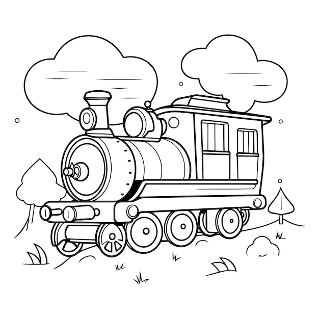 Vektor vintage-dampflokomotive im doodle-stil