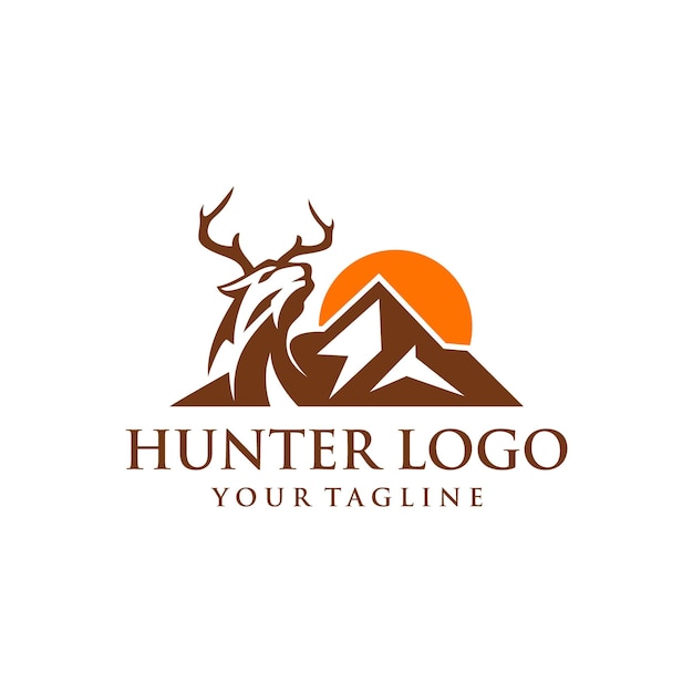 Vintage deer hunter logo-design-vektor-vorlage