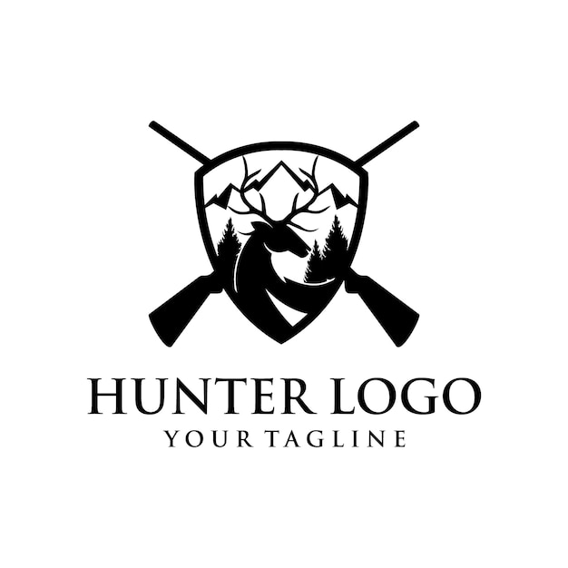 Vintage deer hunter logo-design-vektor-vorlage