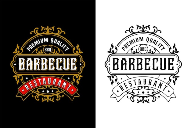 Vintage-design-logo in premium-qualität des grillrestaurants