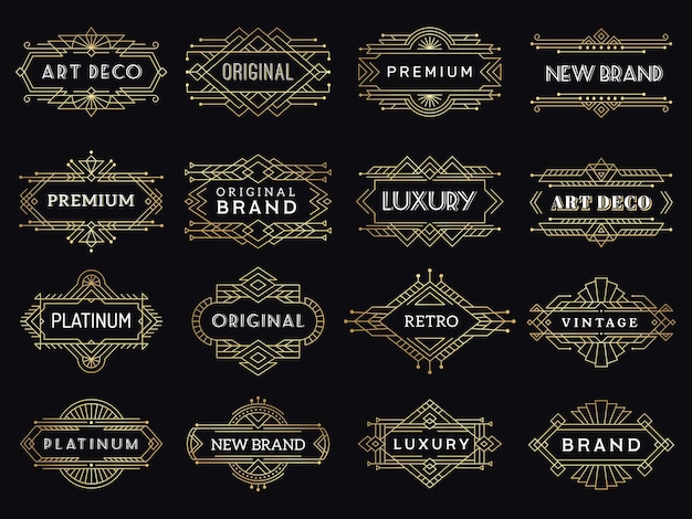 Vektor vintage etiketten. art deco luxus banner antike restaurant grafische elemente logo gerahmt.