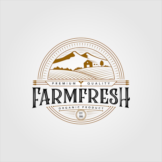 Vintage farm frisch bio-produkt logo illustration design