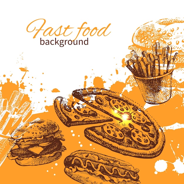 Vektor vintage-fast-food-hintergrund. handgezeichnete abbildung