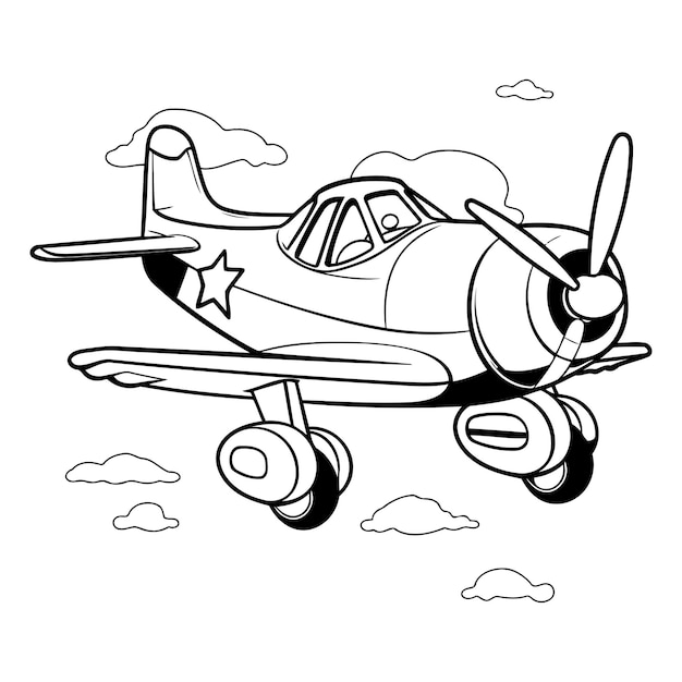 Vektor vintage-flugzeug auf weißem hintergrund für ein malbuch