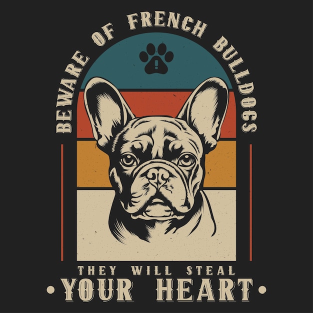 Vintage Französischer Bulldog Vintage T-Shirt Design Illustration Vektor