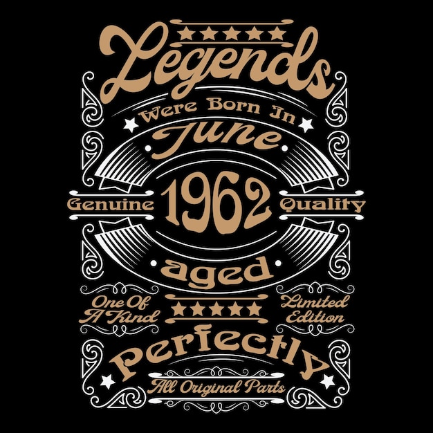 Vintage-geburtstags-t-shirt-design mit geburtstagselementen oder handgezeichnetem geburtstag l-typografie-design