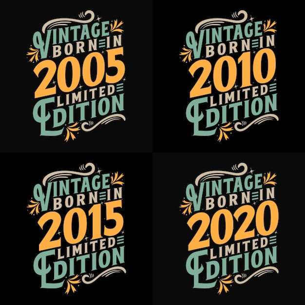 Vektor vintage-geburtstagszitate design-bundel geboren im jahr 2005 2010 2015 2020 typographie