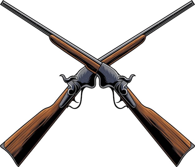 Vintage gekreuzte jagdgewehre mit doppeltem horizontalgewehr