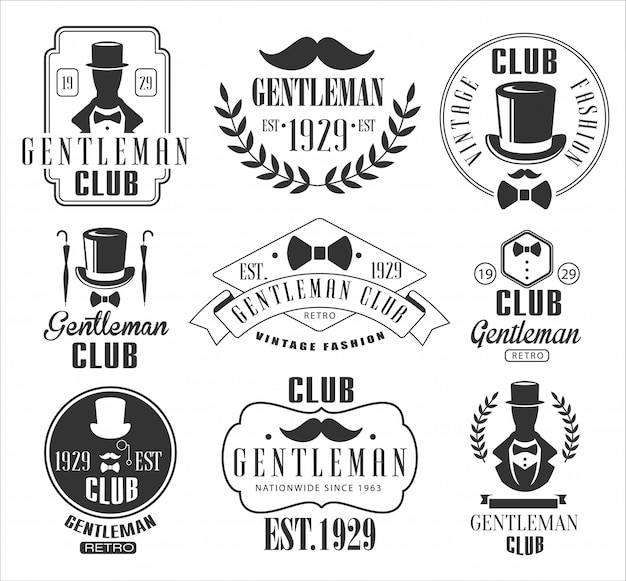 Vektor vintage gentlemen club logos set