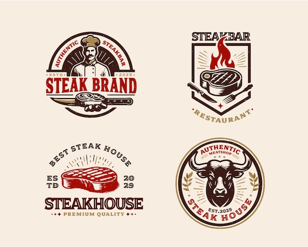 Vintage-Grill-Fleischsteak-Logo-Vorlage für ein Geschäftsunternehmen
