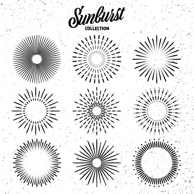 Vintage grunge sunburst-kollektion bursting sun rays feuerwerk logo oder schriftdesignelement