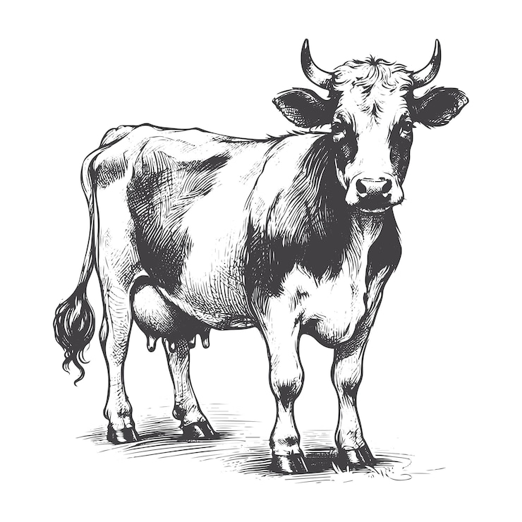 Vektor vintage handgezeichnete kuh-illustration