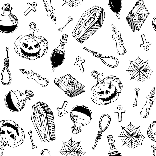 Vintage handgezeichnete skizze halloween-muster