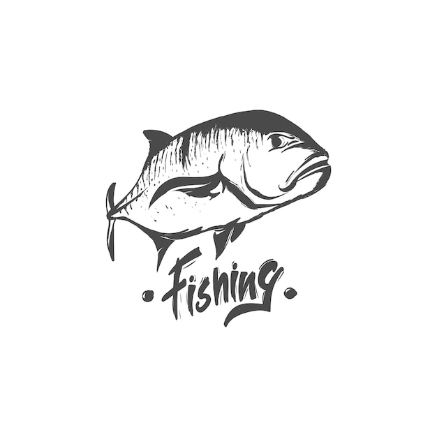 Vintage handgezeichnetes fischen giant trevally logo-design