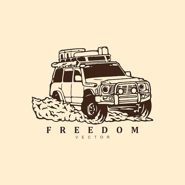 Vektor vintage handgezeichnetes offroad-suv-extreme-abenteuer-logo-design vektor-illustration