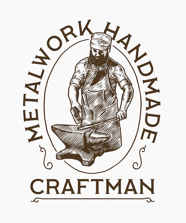 Vektor vintage-handgezeichnetes schwarz-smith-handwerker-logo-etikett