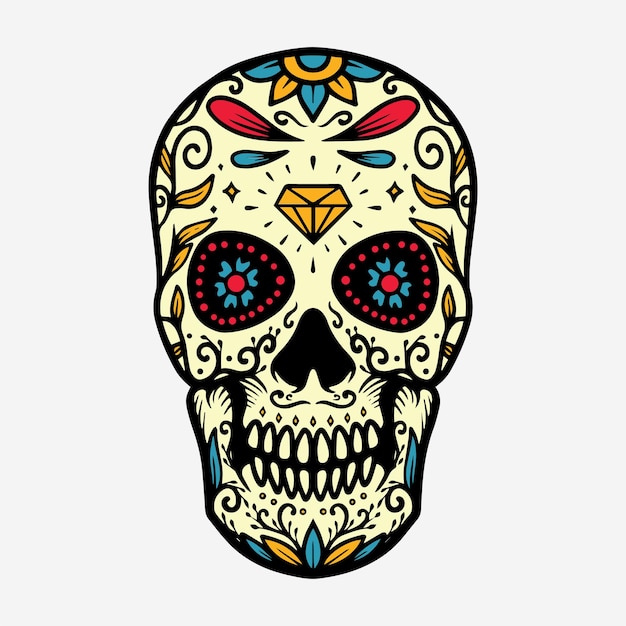 Vektor vintage handzeichnung illustration muertos totenkopf mexikanischer vektor