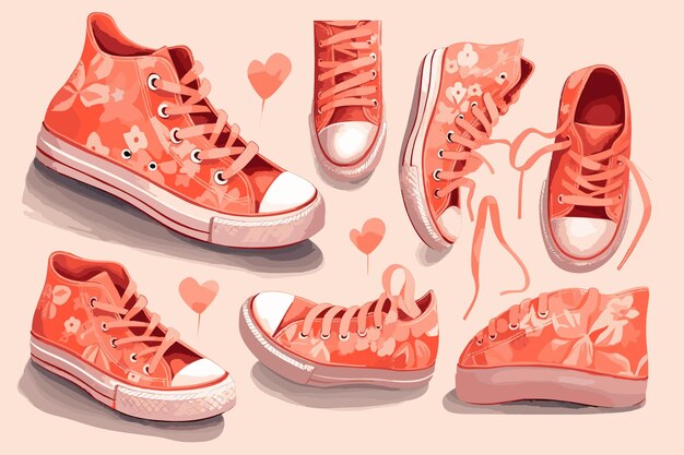 Vektor vintage high-sneakers ein paar rosa sneakers mit funky stil ornamenten vektor-illustration