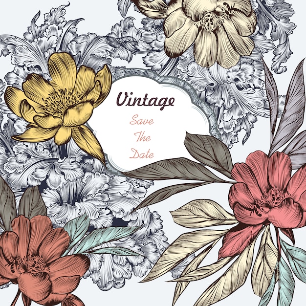 Vintage hochzeitskarte mit blumen