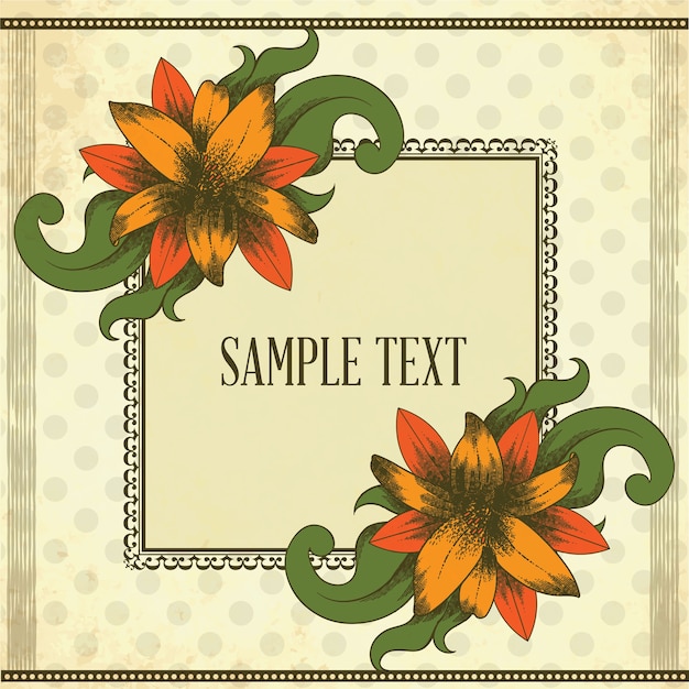 Vintage illustration mit vintage blumen und rahmen