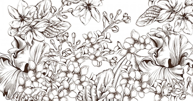 Vintage-Karte mit Blumen Lineart