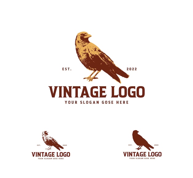 Vintage krähenlogo-designillustration