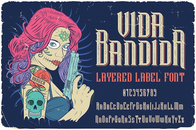 Vintage label-schrift namens vida bandida. originalschrift für jedes ihrer designs wie poster, t-shirts, logos, etiketten usw.