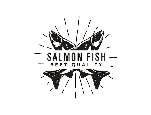 Vintage lachsfisch-logo-symbolschablone