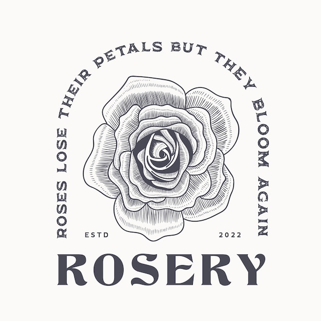 Vektor vintage-logo der rosenblüte