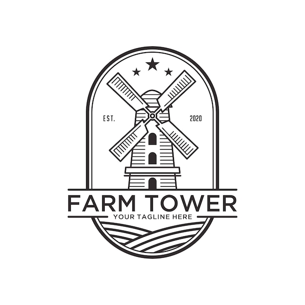 Vektor vintage-logo-designschablone der farmturm-linie