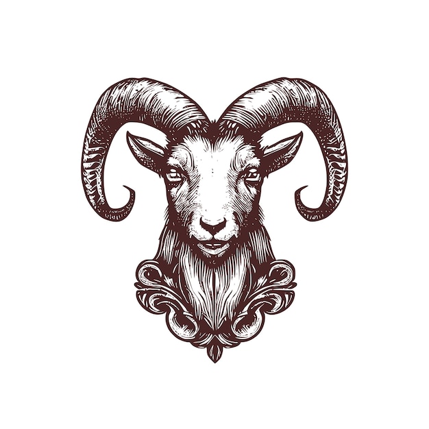 Vintage-Logo eines Ziegenkopfes ein Oldschool-Logo eines Schafskopfes
