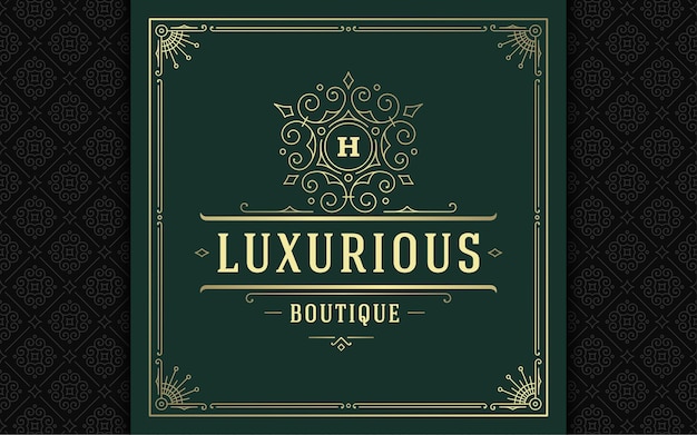 Vintage logo elegante schnörkel linie kunst anmutige ornamente viktorianischen stil vektor template design. klassisches kalligraphisches luxuswappen, königliche heraldische boutique, hotel- oder restaurantschild und verzierter rahmen