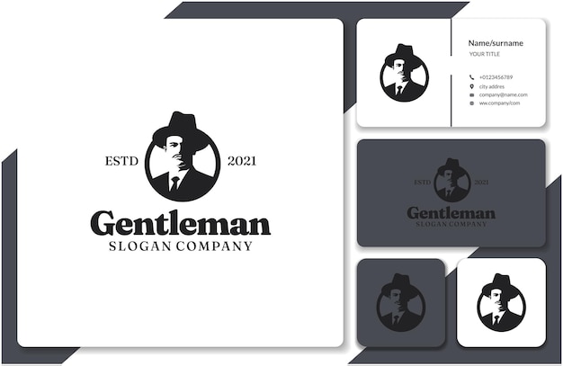 Vintage logo mit gentleman in top hat silhouette mit mann in top hat