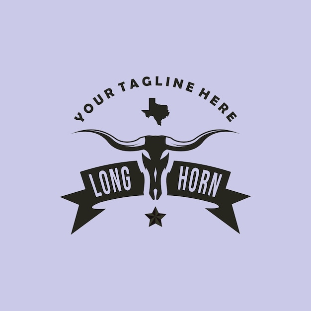 Vintage logoikone und -symbol des langen horns mit emblemvektorillustrationsdesign