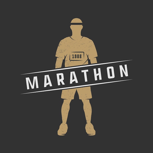 Vintage-marathon oder run-logo-emblem-abzeichen-plakatdruck oder etikett grafische vektorillustration