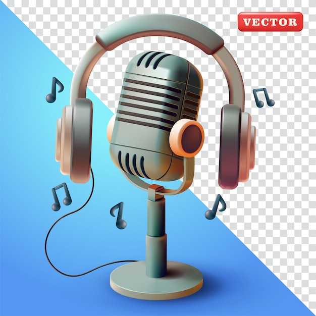 Vintage Mikrofon und Kopfhörer 3D-Vektor geeignet für Podcasts und Designelemente