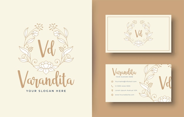 Vintage-monogramm-blumenlogo und visitenkartendesign