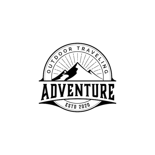 Vintage mountain outdoor adventure logo badge design illustration